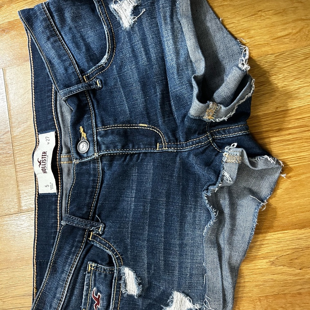 Hollister Dark Blue Distressed Denim Cutoff Shorts
